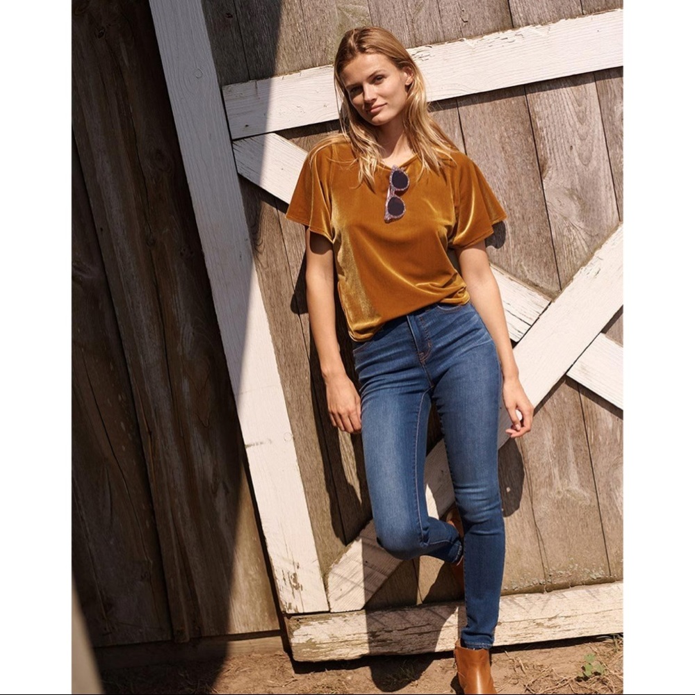 Madewell Gold Velvet Butterfly Top